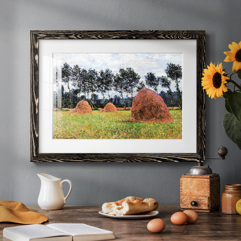 Haystacks, Overcast Day, 1884, reproduction d'art encadrée, Noir, H 22 po x l 32 po x P 1,5 po