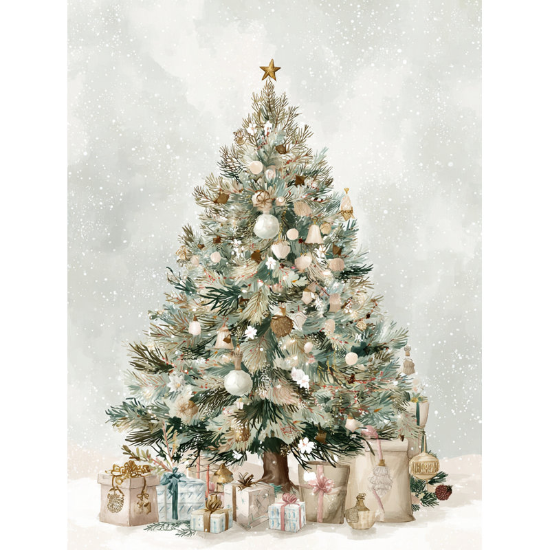 Arbre de Noël décoré avec art mural sur toile tendue, 24 po x 36 po
