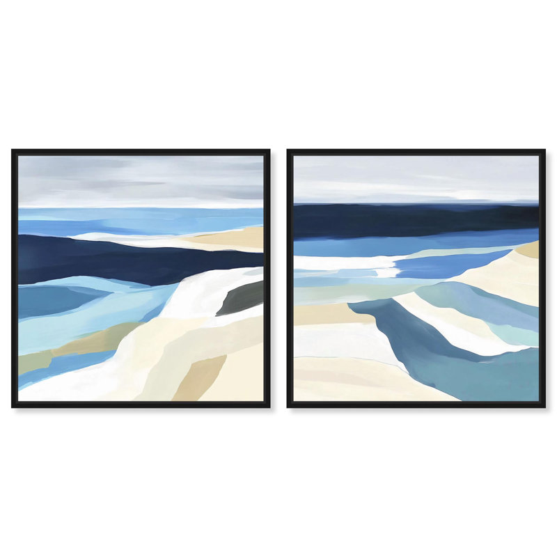 Sandy Horizon Diptych Canvas Print Livingroom Wall Art Set by Art Remedy, White Frame, 24 x 24, H 41 po x l 41 po