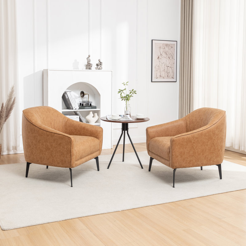 Fauteuil demi-tonneau en simili cuir Ammon, Similicuir brun