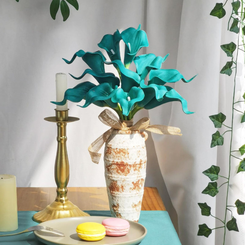 12Pcs Teal Blue Artificial Calla Lily Flowers