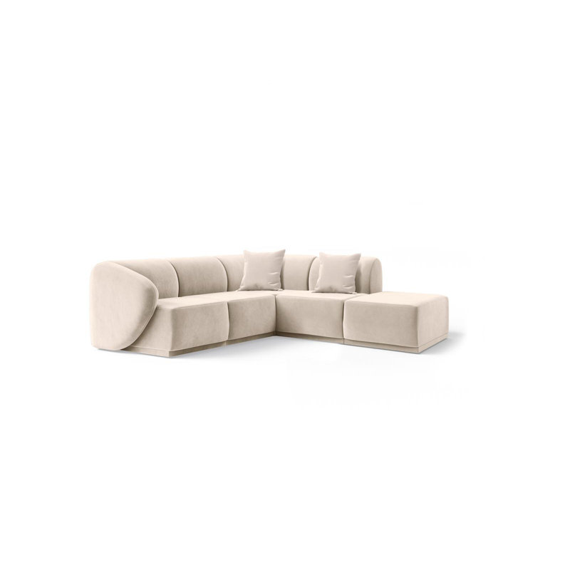 5 Seater Velvet Sofa & Chaise, Beige Velvet, Right Hand Facing