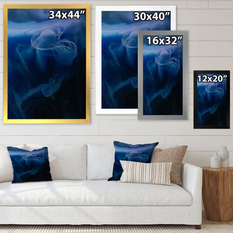 Abstrait tourbillons bleu foncé - décoration murale moderne en toile, Cadre photo noir, H 12 po x l 20 po x P 1 po