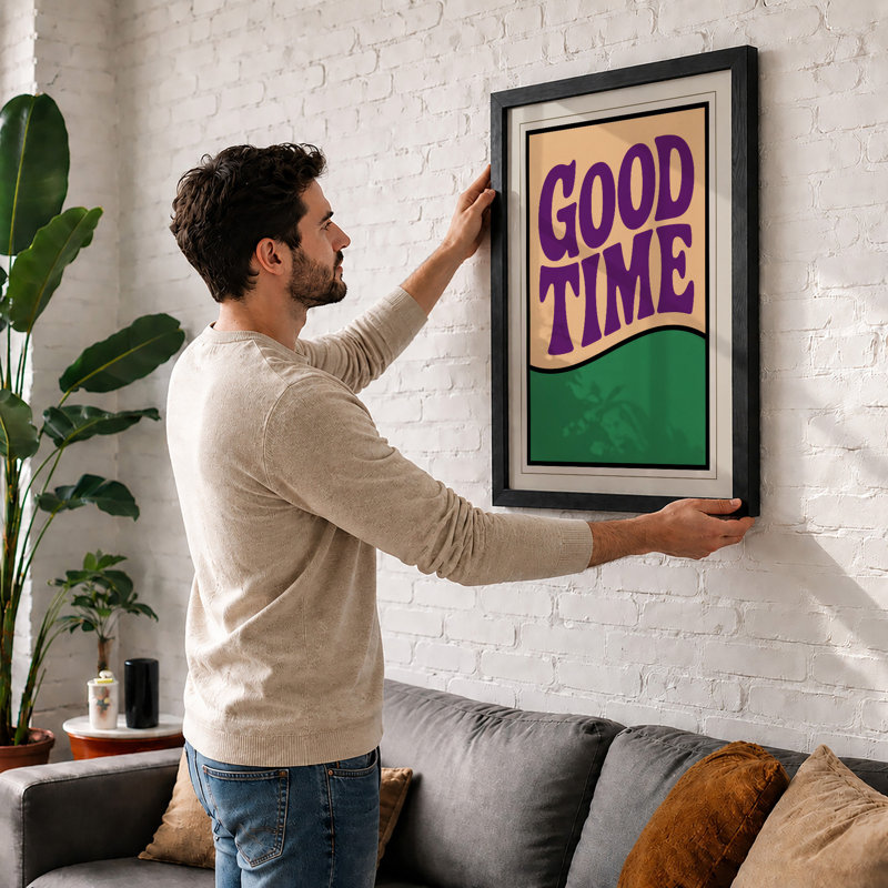Good Time Retro - Framed Print, A3 - 42.0 x 29.7 cm, Oak
