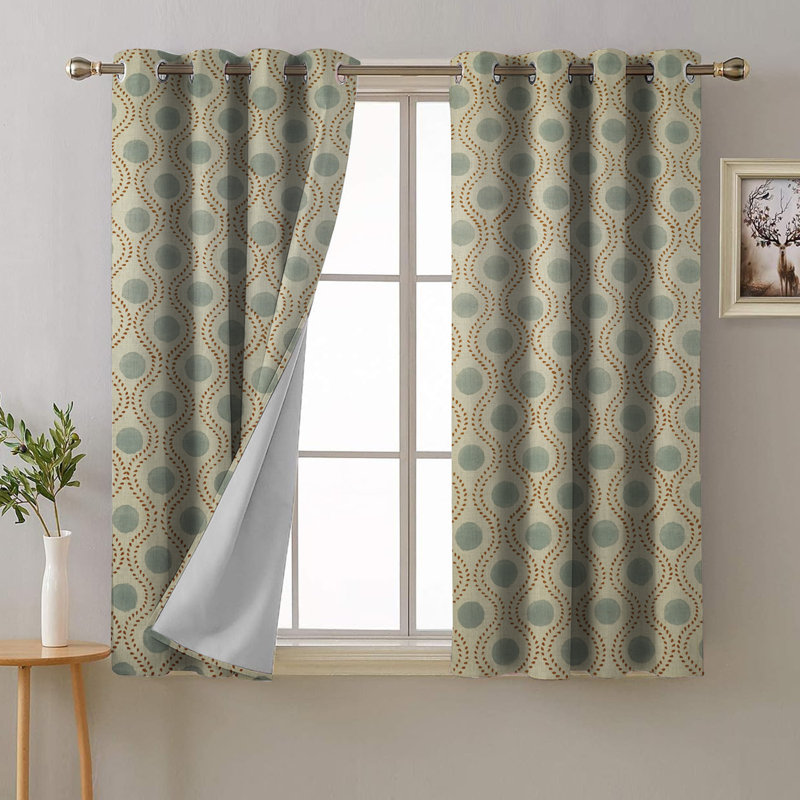 Rideau à œillets gris à motif de pois gris fait à la main et imprimé Raajbhog, L 54 po x L 45 po
