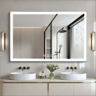 LED Bathroom Mirror With Brushed Aluminum Frame,Copper-Free Mirror, Dimmable Lighting With Memory, Anti-Fog Vanity Mirror