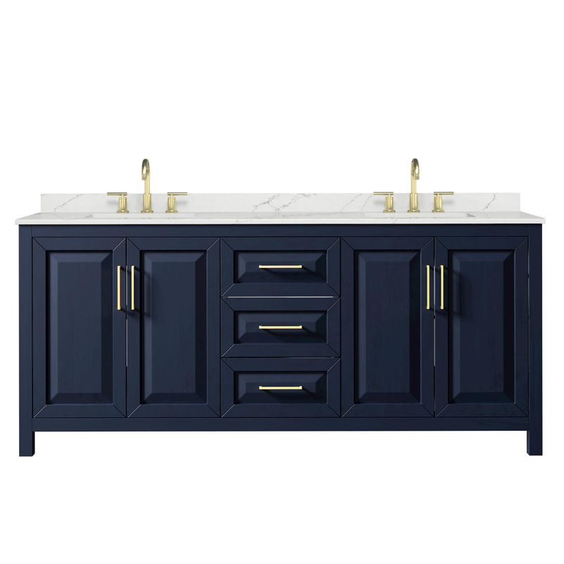Daria 80'' W Vanity, Blue, Brushed Gold, White Quartz