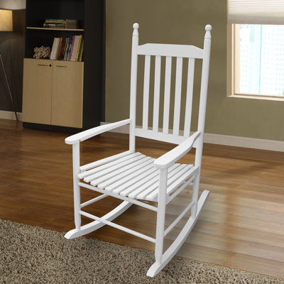 Chaise berçante blanche en bois massif - Offre une option de sièges confortables avec un siège et des accoudoirs larges et un dossier à lattes robuste. Facile à assembler. Peut supporter jusqu'à 250 livres.