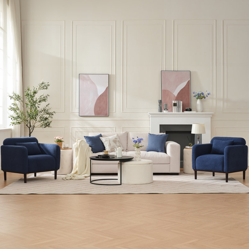 Glyna Upholstered Accent Chair, Blue Polyester Blend