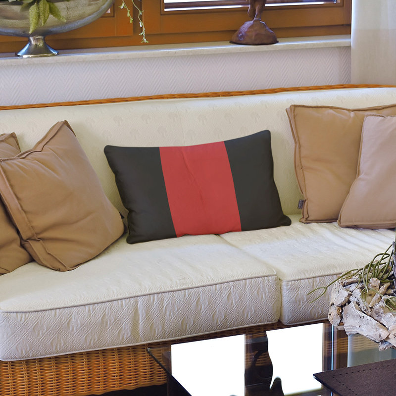 Striped Linen Throw Pillow, Charcoal/Torch Red