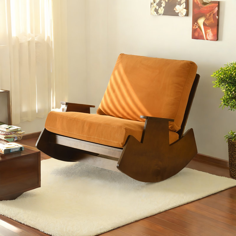 Chaise berçante en bois massif, Orange