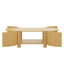 Table basse ovale cannelée avec rangement pour le salon, bois d'hévéa massif, 1 tablette et 2 portes de rangement ouvertes, naturel, 47 po-1770599487