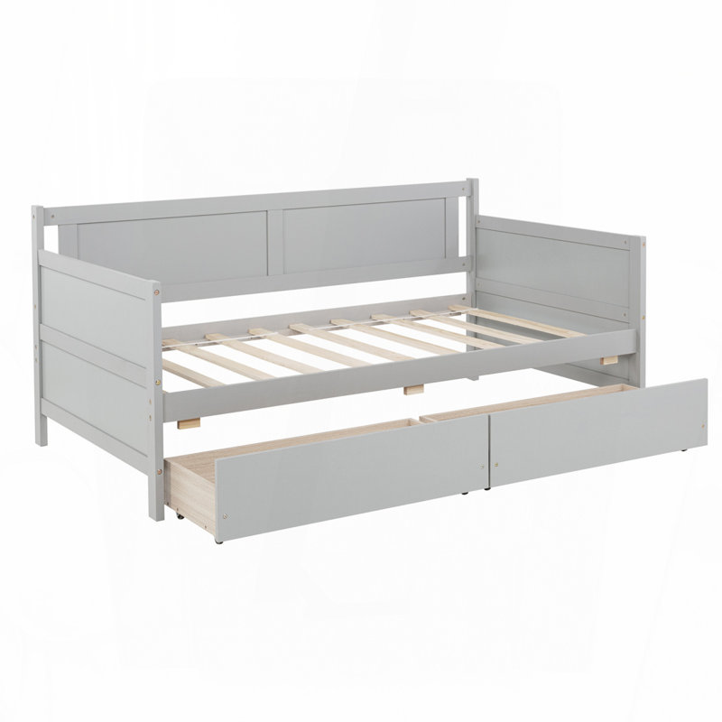 Twin Size Pine Wood Daybed with two Storage Drawers ,Grey, Gray