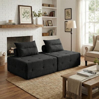 Fauteuil modulaire carré à compression, sans siège d'assemblage, avec coussin de dossier, fauteuil paresseux multifonctionnel pour salon, chambre à coucher, chambre d'amis, ensemble de 2