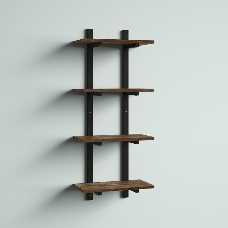 Rundell 20" Wide Rustic Industrial Solid Wood and Metal Frame Wall Mounted Tiered Shelf With Storage, 48" H x 20" W x 10" D