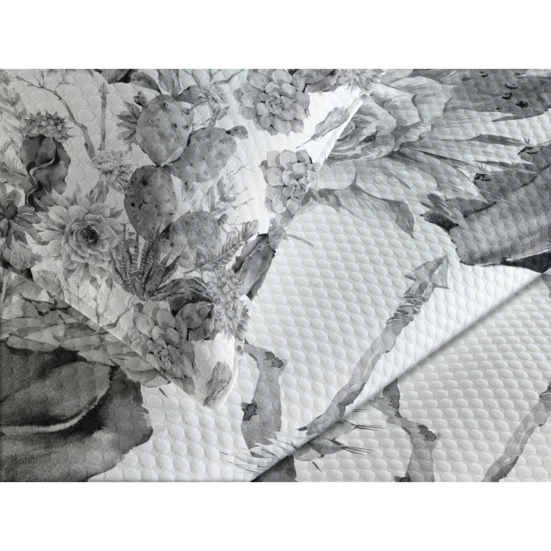 Ambesonne Cactus Bedspread Set Boho Style Botanical Grey White