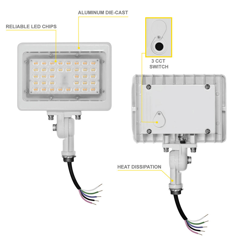 LED Flood Light 15W 2250 Lumens  Outdoor Adjustable Knuckle Mount Security Light  3CCT, Satin