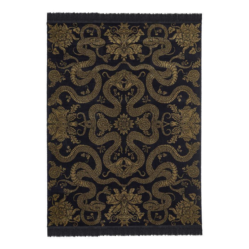 Anaconda Machine Woven Wool Oriental Area Rug in Black/Gold