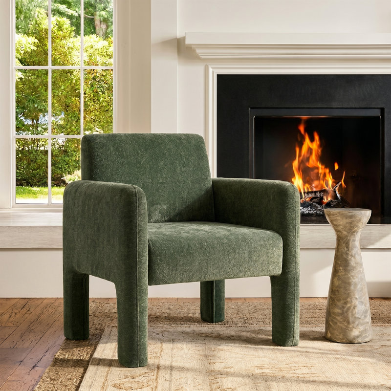  Natalie 26"W Modern Upholstered Fully Assemble Dining Chair with Solid Wood Legs, Green