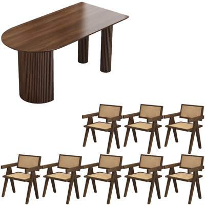 Nordic style rectangular log wood dining table set