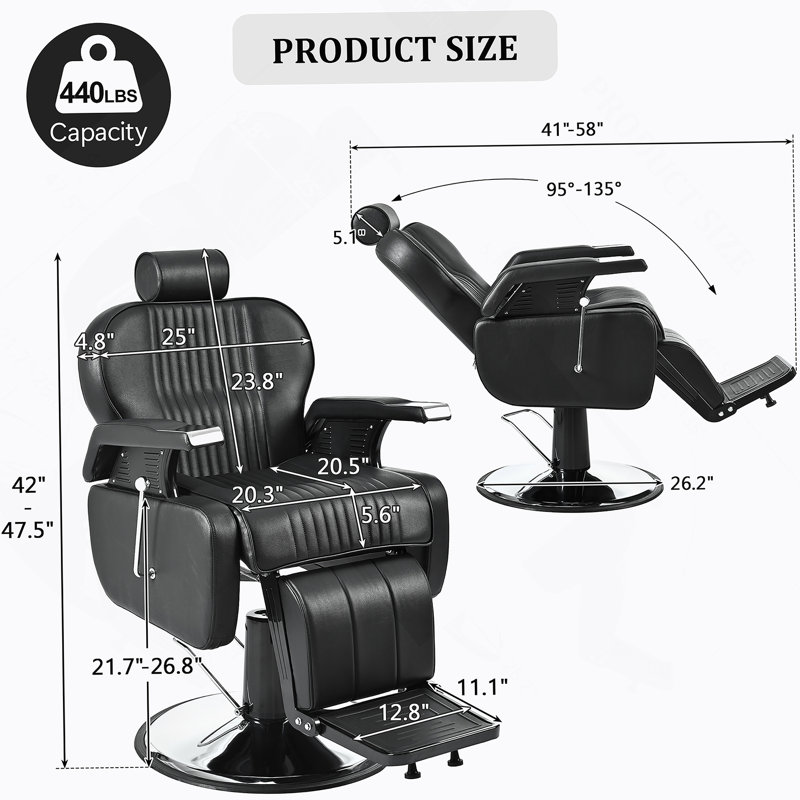 Heavy Duty Reclining Barber Chair,All Purpose Hydraulic Recline Barber Chair Salon Beauty Styling Chair360° Swivel&Height Adjustable,For Barber Shop & Beauty Salon,Spa Tattoo Styling Equipment,Black