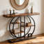 Console industrielle avec tablettes et base circulaire, table d'entrée étroite pour le couloir et le salon, brun rustique | Idée de cadeau