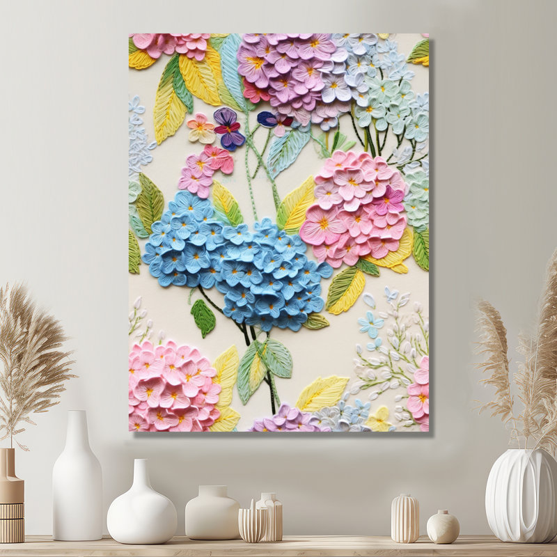 Fleurs d'hortensia bleu pastel vibrant - rose, Toile tendue, H 44 po x l 34 po