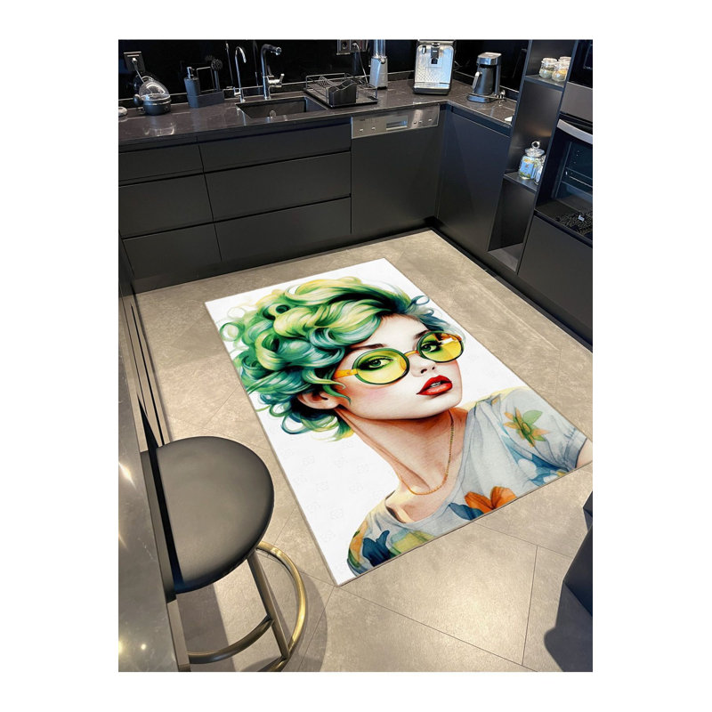 Tapis décoratif vert à motif de femme vert multicolore, Sous-tapis rectangulaire 2 pi 6 po x 4 pi 11 po