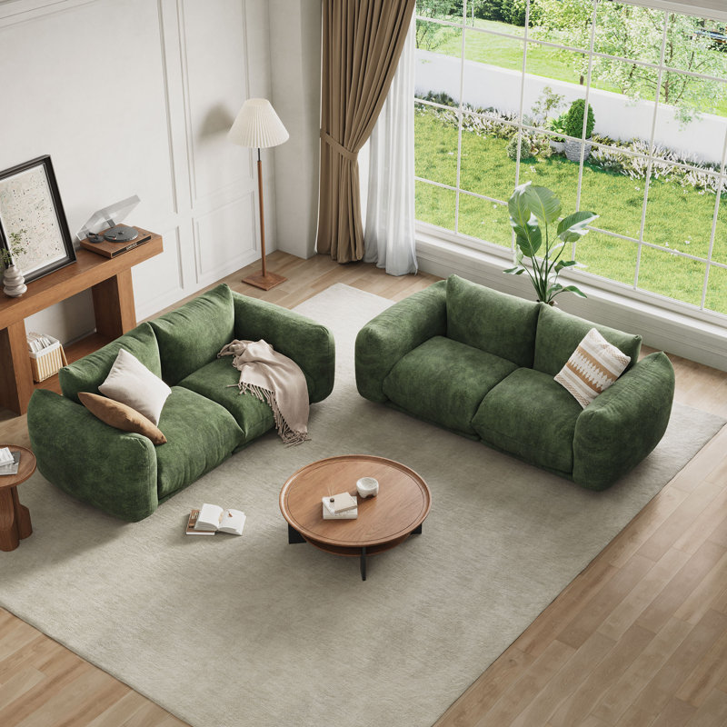 Causeuse désossée en nuage pour petits espaces, causeuse modulaire en chenille 2 places avec éponge à haute résilience pour appartement ou bureau, vert
