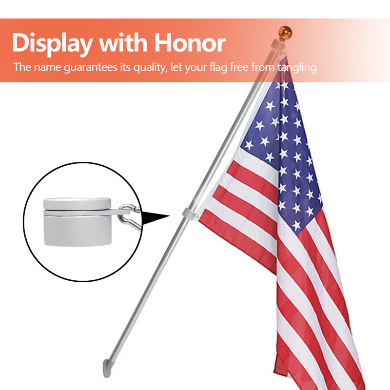 Silver Aluminum Flagpole Mounting Rings Set with Carabiners