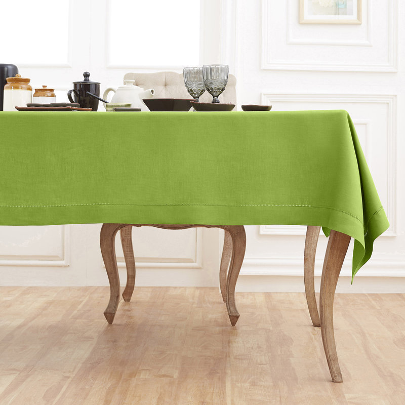 100% Pure Linen Hemstitch Table Cloth - Classic Hemstitch, Lime Green, 90" x 60"