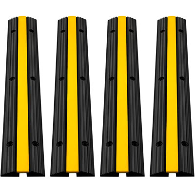 Cable Protector Ramp 40" L x 6" W x 1.2" H with 1 Channel, Rubber, 4-Pack Cable Cover Ramp, Black/Yellow, 22046 lbs Load Capacity Slip-Proof Surface