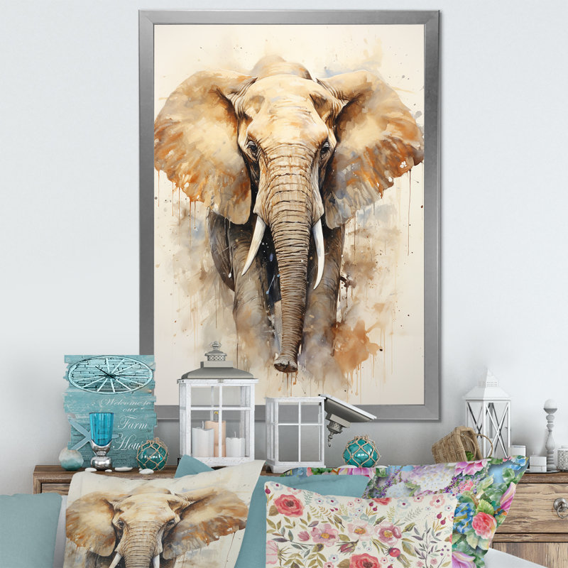 Gentle Elephant Giants sur toile, Cadre simple argenté, H 32 po x l 16 po x P 1 po