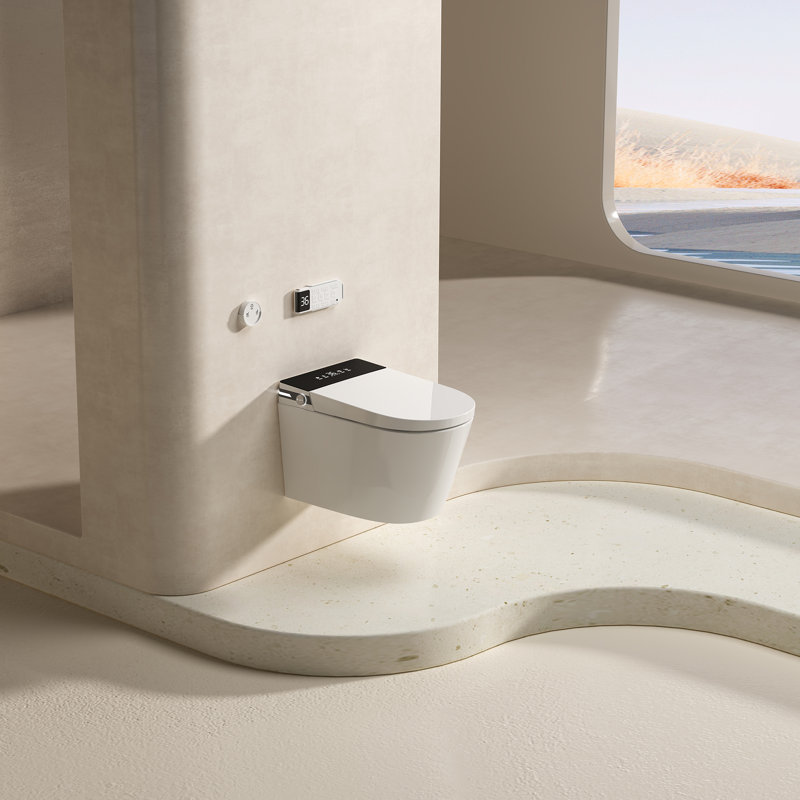 New Smart Wall Hung Toilet Combo, with Built in Bidet, Heated Seat, Warm Air Dryer,Auto Flush, Auto Open and Close, Foam Shield, Remote Control, Night Light, White (Include in-Wall Carrier)