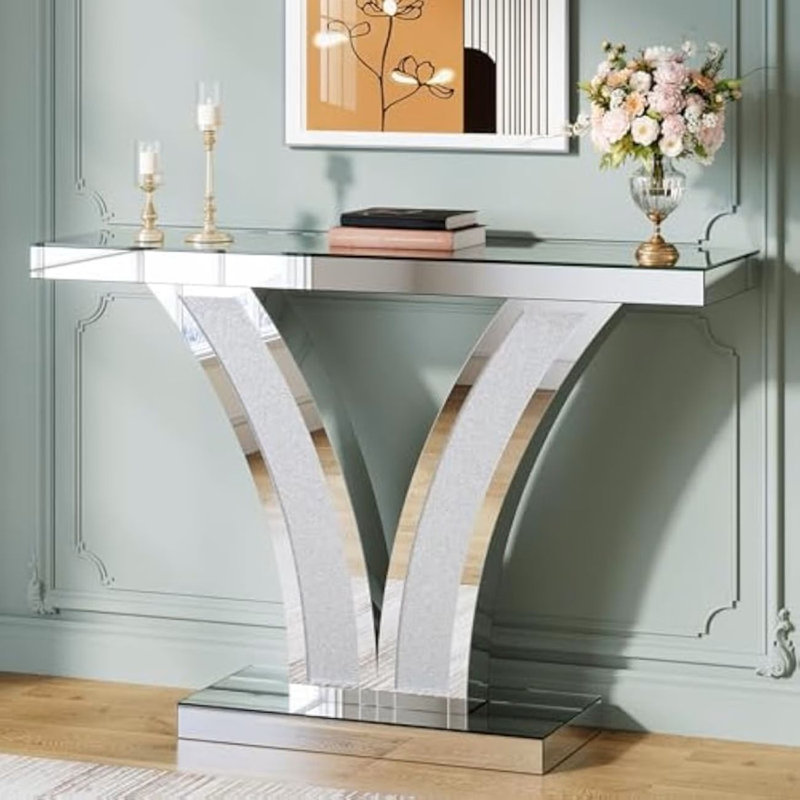 Console à miroir, table de canapé d'entrée moderne avec cadres en incrustation de cristal pour le salon, le couloir et le vestibule