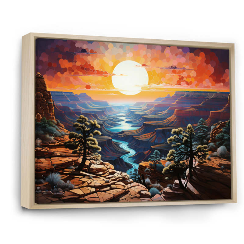 «Canyon Luminosité Pointillism I» sur toile, H 34 po x l 44 po x P 1,5 po, Cadre naturel flottant