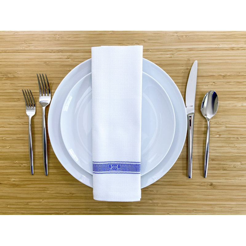 Cotton Striped Square Napkin, Gentian Blue