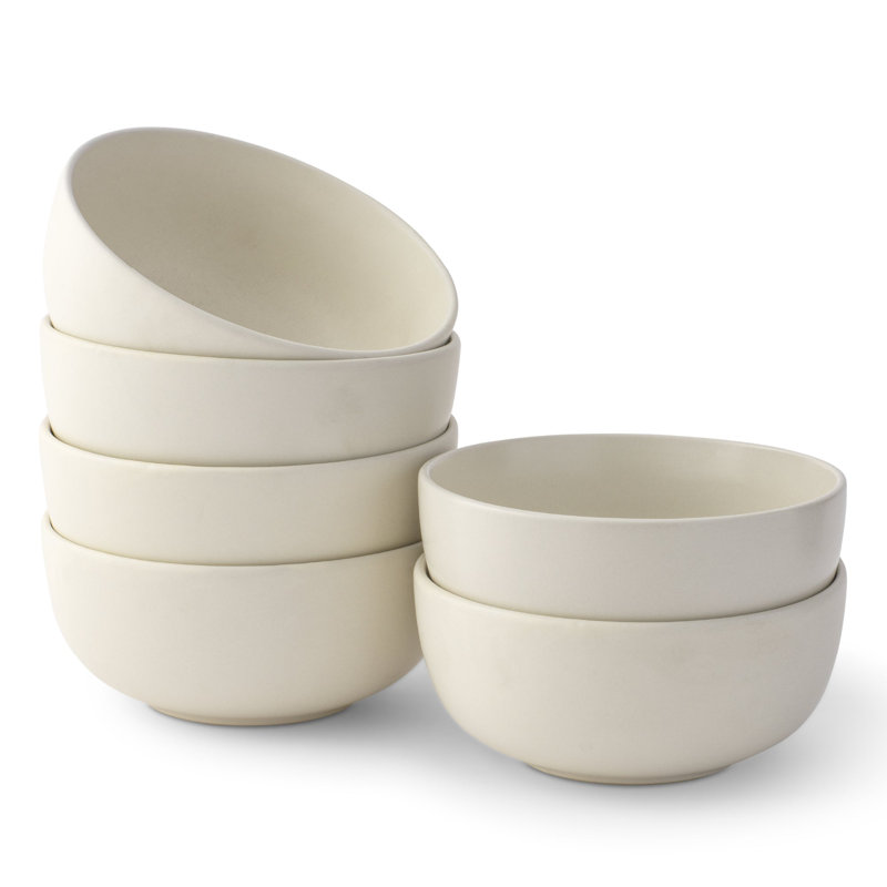 JoyJolt Mesa 6pc Stoneware Soup Bowl set, Matte Linen