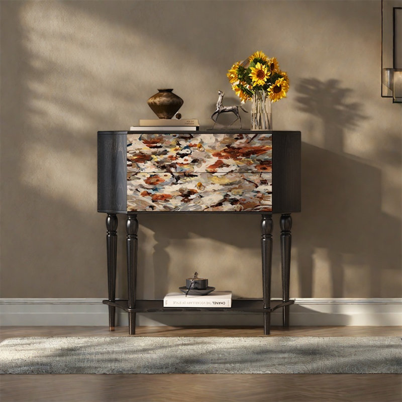 Solid Wood Storage Cabinet with Drawers, Black