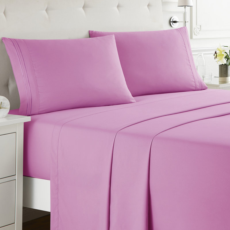  Ensemble de draps double brossé de luxe pour hôtel avec draps et taies d'oreiller très doux, Rose clair, Très grand