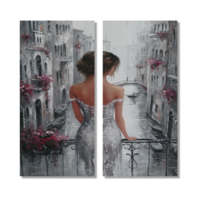 «Woman In Italy On Wedding Day - Fashion Woman», reproduction d'art sur toile grise 2 pièces