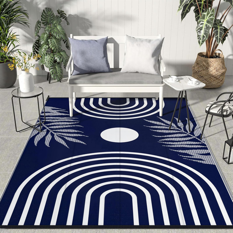 Shimeek Reversible Indoor/Outdoor Area Rug, Waterproof Plastic Outdoor Mat, Blue&White,Rectangle 6' x 9', Rectangle 6' x 9'