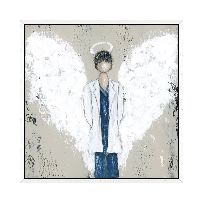 White Doctor Angel by Ashley Bradley - Print on Canvas, 45.72 cm H x 45.72 cm W, White Framed
