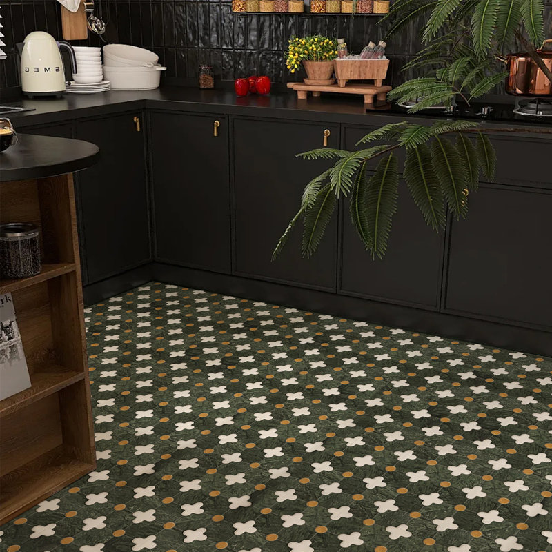 Indian Green and Thassos White Marble Four-Leaf Clover Polished Mosaic Wall & Floor Tile, White,Green