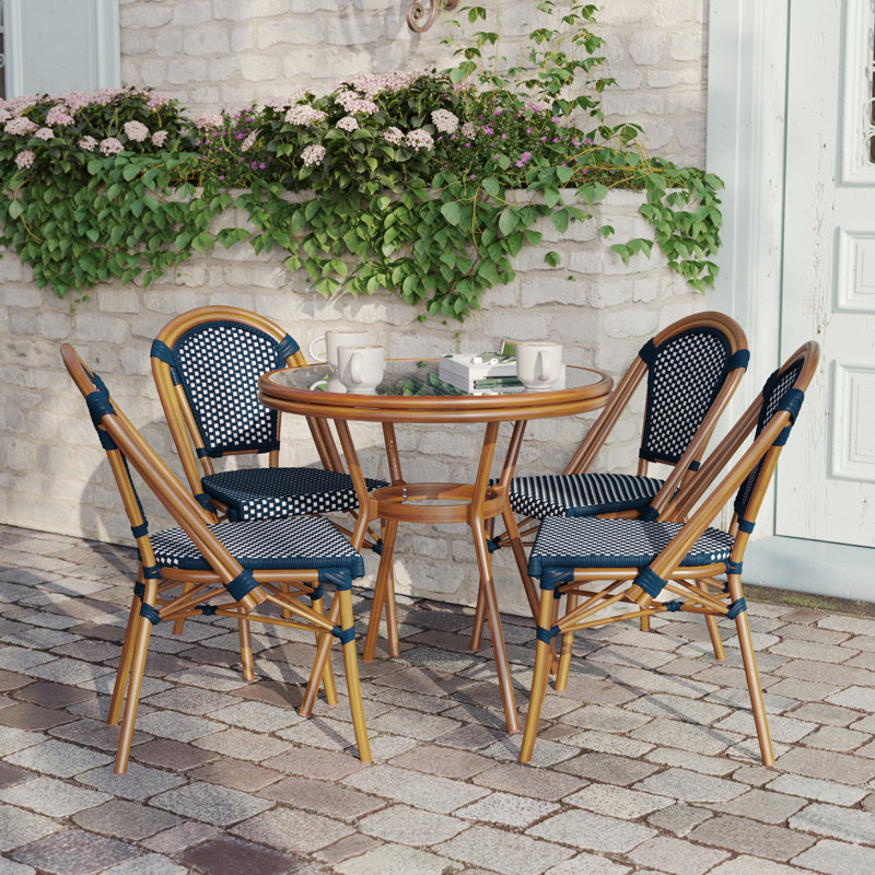 Ensemble bistro commercial avec table et chaises Rylan, Brun/bleu, 4