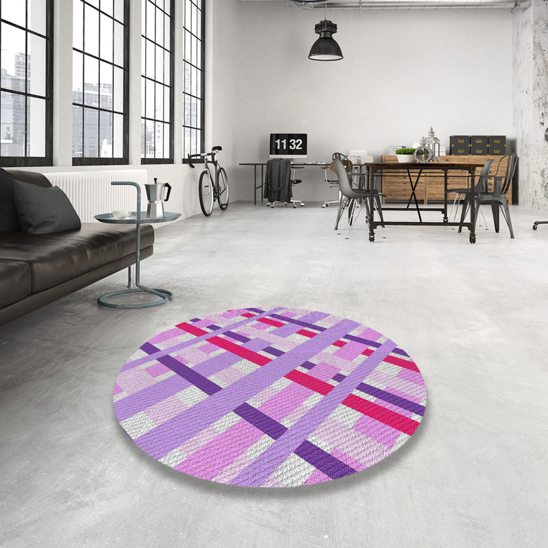 Tapis rose à motif géométrique Gemella, Rond 6 pi