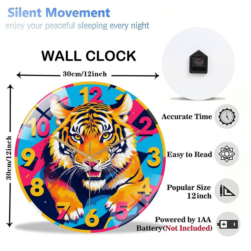 Horloge murale colorée tigrée avec chiffres audacieux - horloge murale moderne en verre 12 po