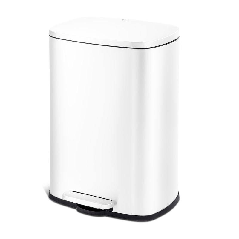 Poubelle à pédale rectangulaire 50L en acier inoxydable - Basics by Wayfair ™, Blanc