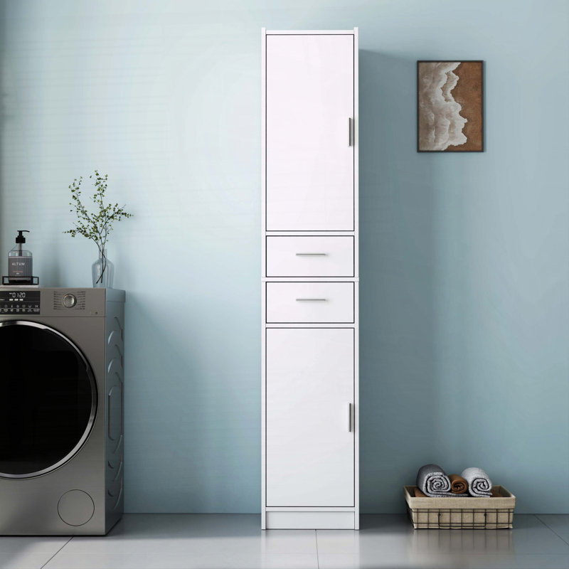 Armoire de rangement étroite de 70,87 po de hauteur avec 2 portes, 2 tiroirs et tablettes réglables - peu encombrante pour la salle de bain, la cuisine, le vestibule