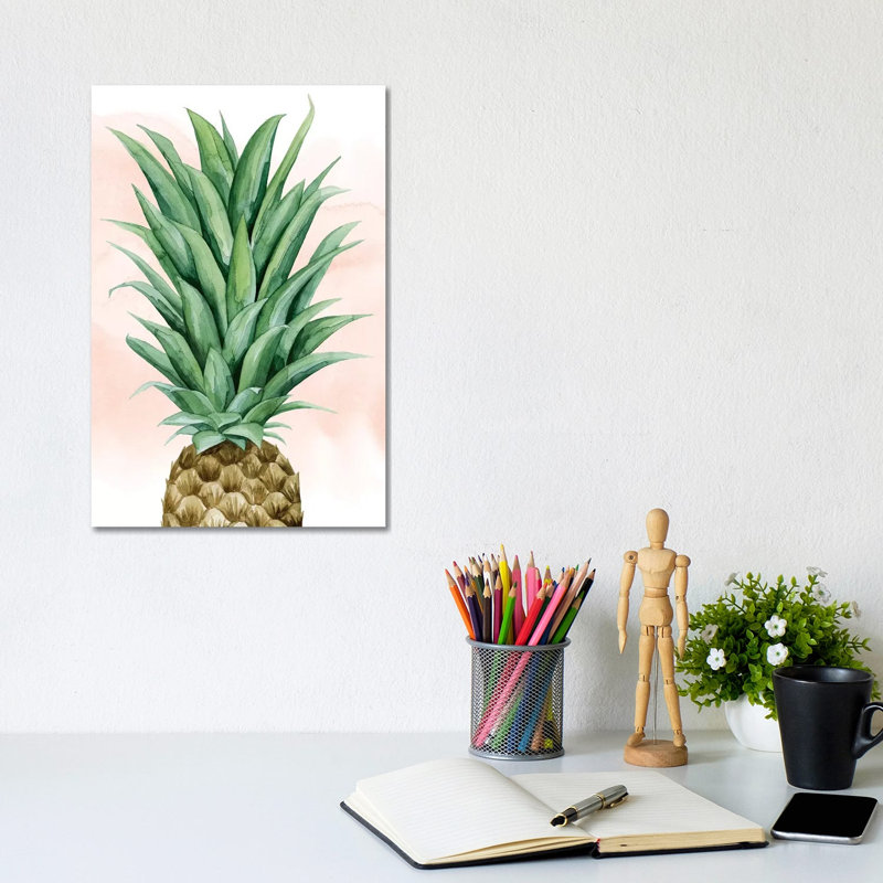 Pineapple On Coral II by Grace Popp - Wrapped Canvas Painting, 20.32 cm H x 30.48 cm W